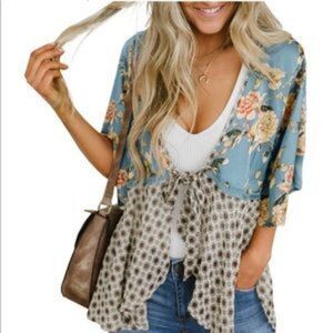 New Boho Floral 3/4th Sleeves Kimono Cardigan